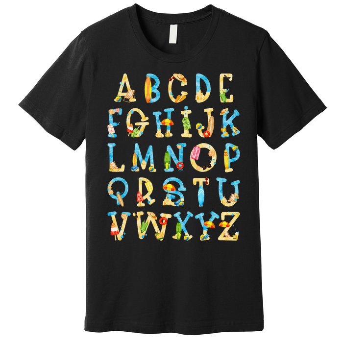 Alphabet ABC Kindergarten Teacher Summer Beach End Of School Premium T-Shirt