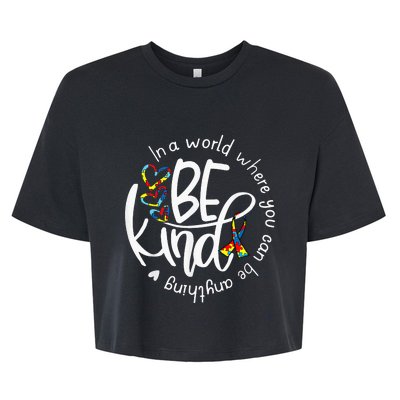 Autism Awareness Kindness Ribbon Heart puzzle Bella+Canvas Jersey Crop Tee