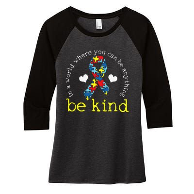 Autism Awareness Kindness Ribbon Heart Women's Tri-Blend 3/4-Sleeve Raglan Shirt