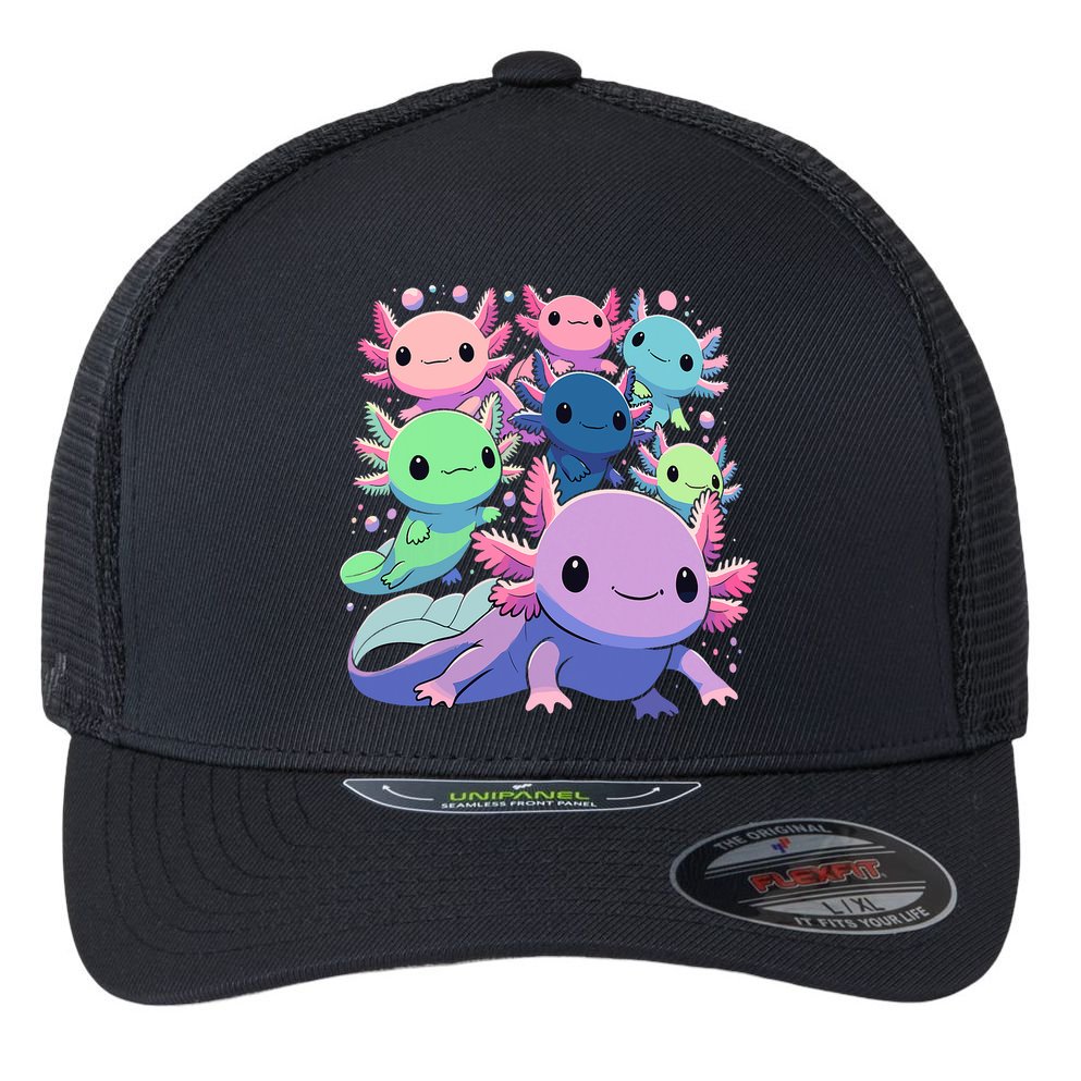 Axolotl Animals Kawaii Axolotls Flexfit Unipanel Trucker Cap