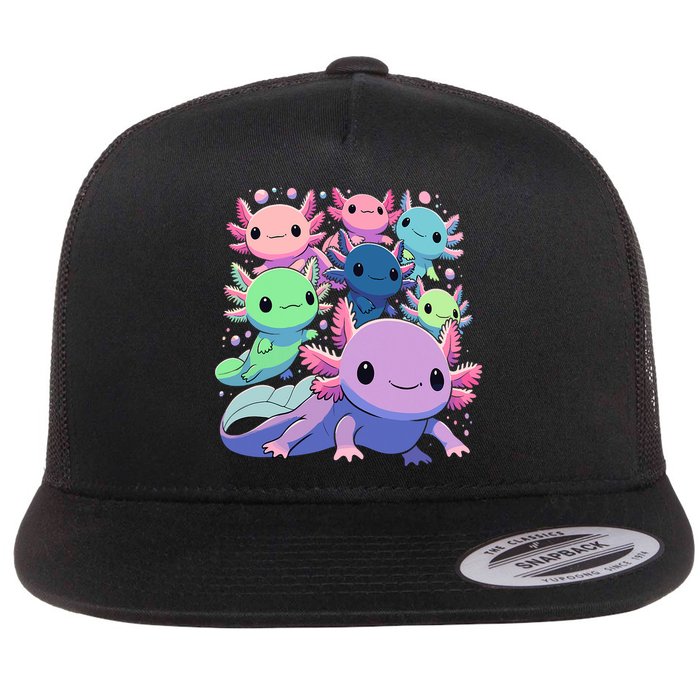 Axolotl Animals Kawaii Axolotls Flat Bill Trucker Hat