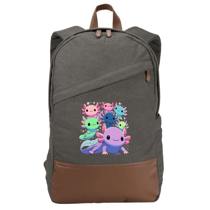 Axolotl Animals Kawaii Axolotls Cotton Canvas Backpack