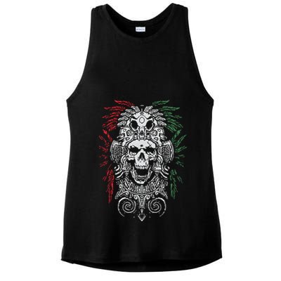 Ancient Aztec King Mexican Skull Mayas Mask Calavera Azteca Ladies PosiCharge Tri-Blend Wicking Tank
