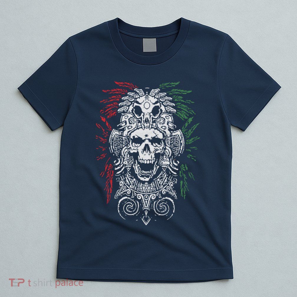 Ancient Aztec King Mexican Skull Mayas Mask Calavera Azteca T-Shirt