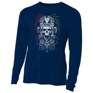 Ancient Aztec King Mexican Skull Mayas Mask Calavera Azteca Cooling Performance Long Sleeve Crew