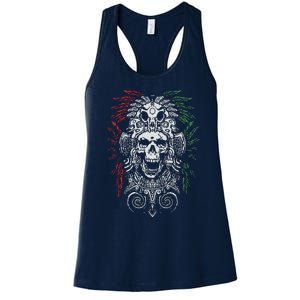 Ancient Aztec King Mexican Skull Mayas Mask Calavera Azteca Women's Racerback Tank