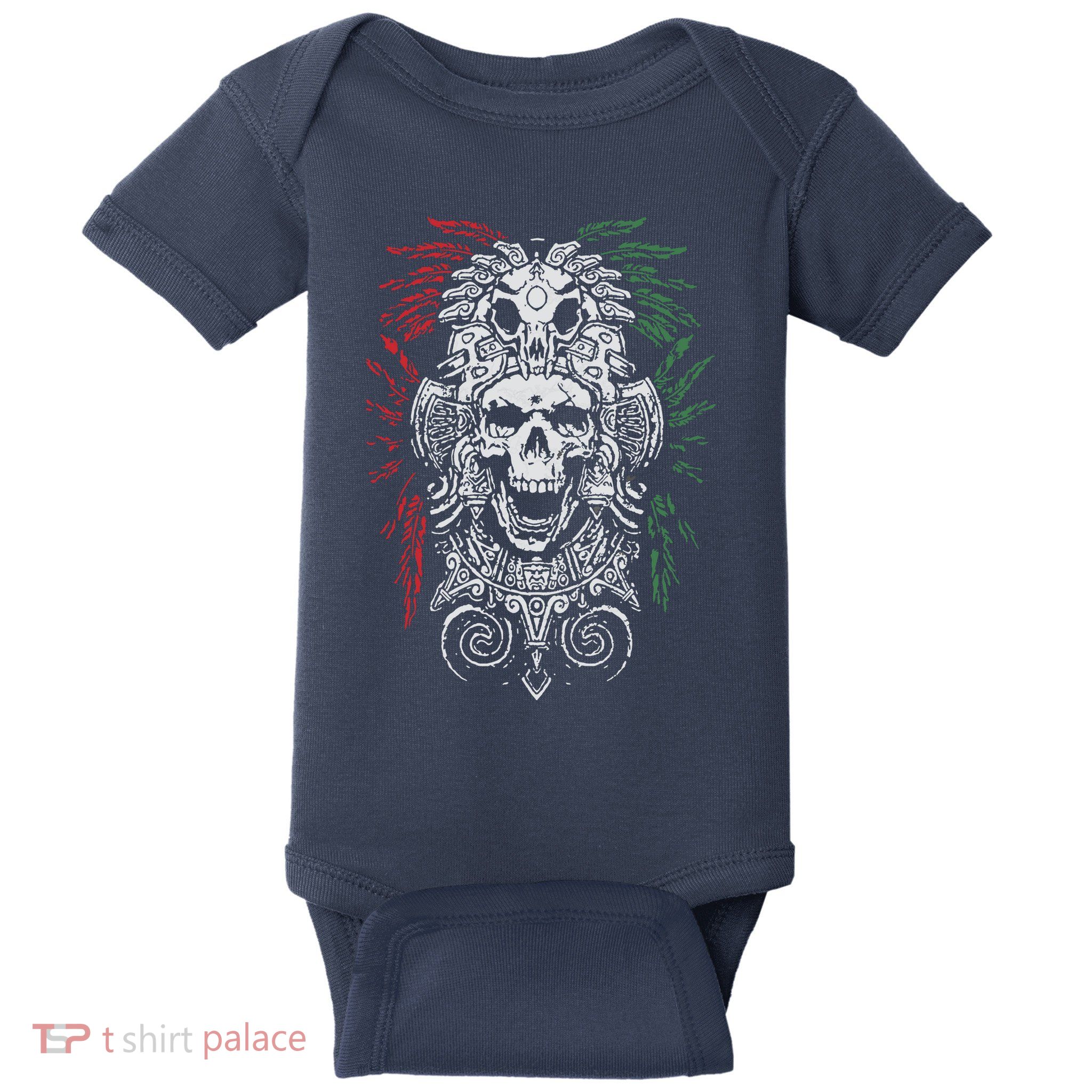 Ancient Aztec King Mexican Skull Mayas Mask Calavera Azteca Baby Bodysuit