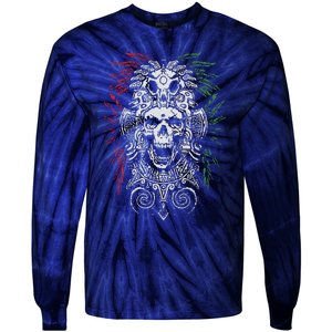 Ancient Aztec King Mexican Skull Mayas Mask Calavera Azteca Tie-Dye Long Sleeve Shirt