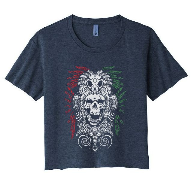 Ancient Aztec King Mexican Skull Mayas Mask Calavera Azteca Crop Top