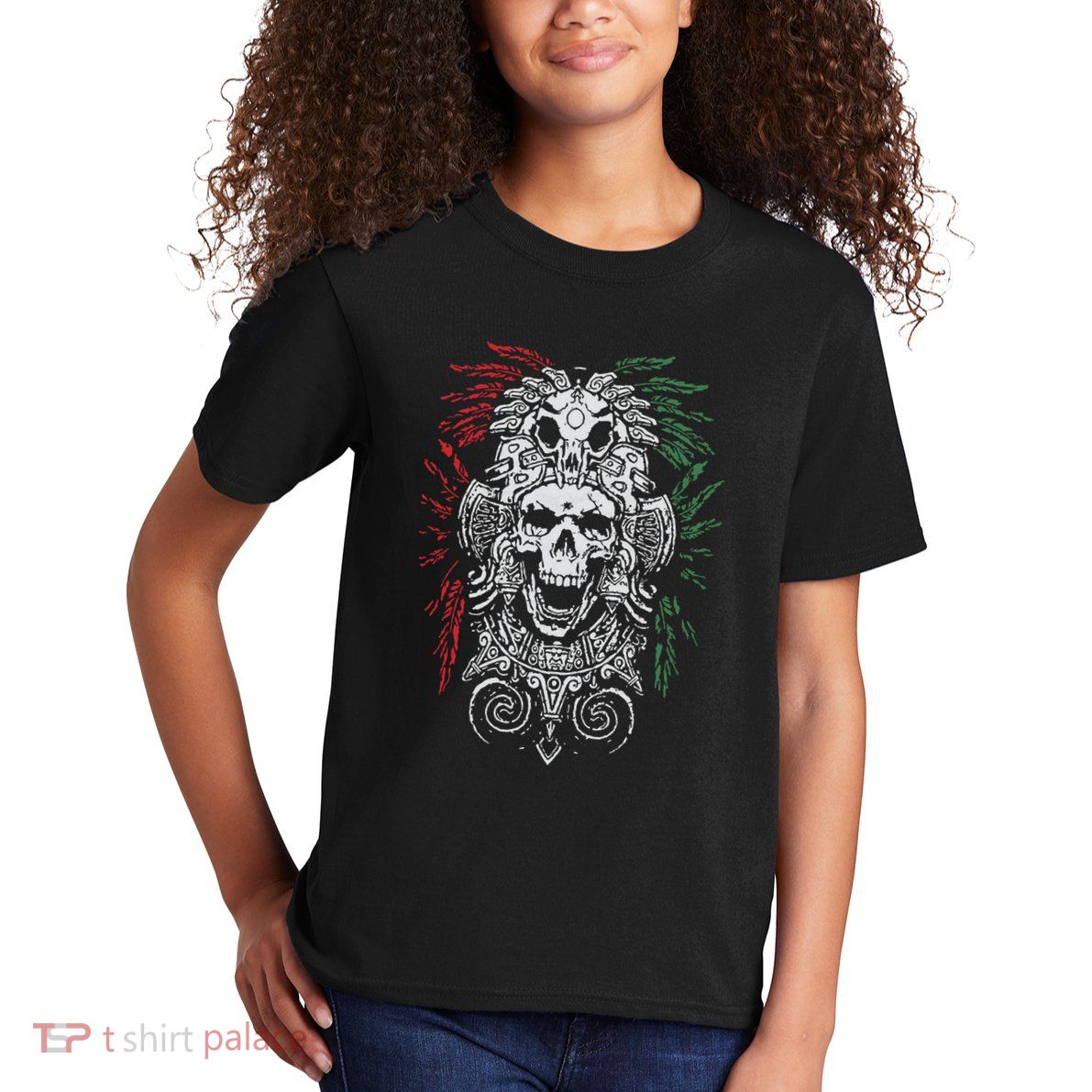 Ancient Aztec King Mexican Skull Mayas Mask Calavera Azteca Kids T-Shirt