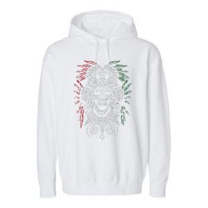 Ancient Aztec King Mexican Skull Mayas Mask Calavera Azteca Garment-Dyed Fleece Hoodie