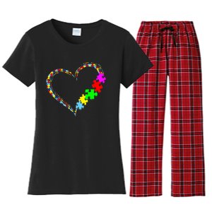 Autism Awareness Love Heart Puzzle Piece Gift Women's Flannel Pajama Set