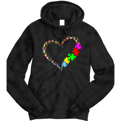 Autism Awareness Love Heart Puzzle Piece Gift Tie Dye Hoodie