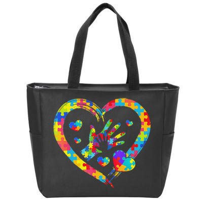 Autism Awareness Love Heart Puzzle Piece Valentines Day Zip Tote Bag