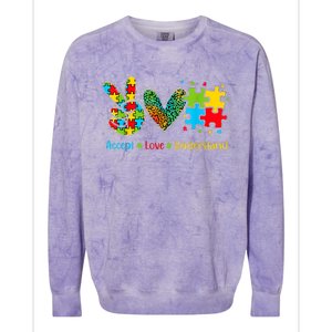 Autism Accept Love Understand Puzzle Pieces Tie Dye Rainbow Colorblast Crewneck Sweatshirt