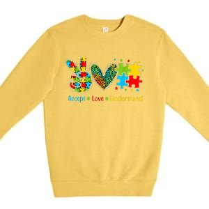 Autism Accept Love Understand Puzzle Pieces Tie Dye Rainbow Premium Crewneck Sweatshirt