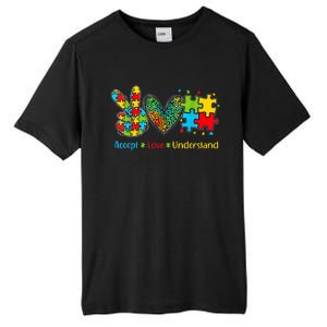 Autism Accept Love Understand Puzzle Pieces Tie Dye Rainbow Tall Fusion ChromaSoft Performance T-Shirt