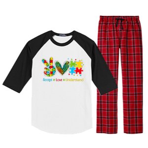 Autism Accept Love Understand Puzzle Pieces Tie Dye Rainbow Raglan Sleeve Pajama Set