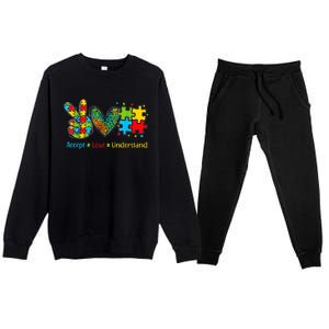 Autism Accept Love Understand Puzzle Pieces Tie Dye Rainbow Premium Crewneck Sweatsuit Set