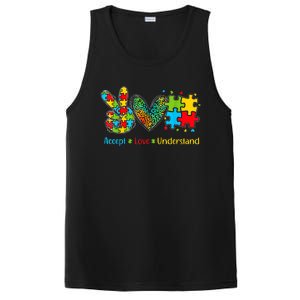 Autism Accept Love Understand Puzzle Pieces Tie Dye Rainbow PosiCharge Competitor Tank