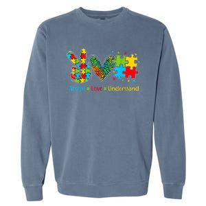 Autism Accept Love Understand Puzzle Pieces Tie Dye Rainbow Garment-Dyed Sweatshirt