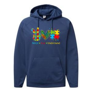 Autism Accept Love Understand Puzzle Pieces Tie Dye Rainbow Performance Fleece Hoodie