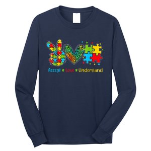 Autism Accept Love Understand Puzzle Pieces Tie Dye Rainbow Long Sleeve Shirt