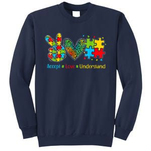 Autism Accept Love Understand Puzzle Pieces Tie Dye Rainbow Sweatshirt