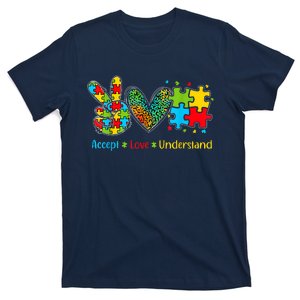 Autism Accept Love Understand Puzzle Pieces Tie Dye Rainbow T-Shirt