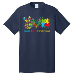 Autism Accept Love Understand Puzzle Pieces Tie Dye Rainbow Tall T-Shirt