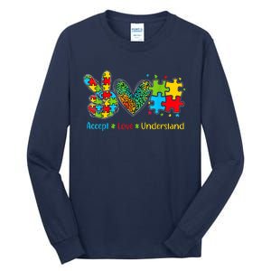 Autism Accept Love Understand Puzzle Pieces Tie Dye Rainbow Tall Long Sleeve T-Shirt