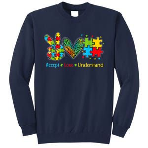 Autism Accept Love Understand Puzzle Pieces Tie Dye Rainbow Tall Sweatshirt