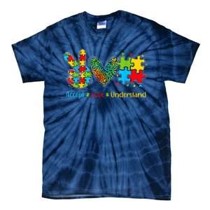 Autism Accept Love Understand Puzzle Pieces Tie Dye Rainbow Tie-Dye T-Shirt