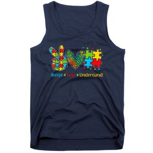 Autism Accept Love Understand Puzzle Pieces Tie Dye Rainbow Tank Top