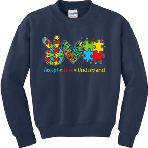 Autism Accept Love Understand Puzzle Pieces Tie Dye Rainbow Kids Sweatshirt