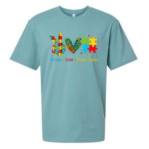 Autism Accept Love Understand Puzzle Pieces Tie Dye Rainbow Sueded Cloud Jersey T-Shirt