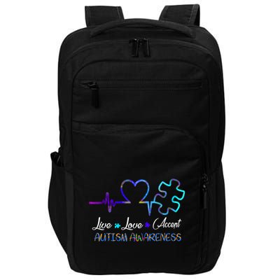 Autism Awareness Live Love Accept Puzzle Heartbeat Impact Tech Backpack