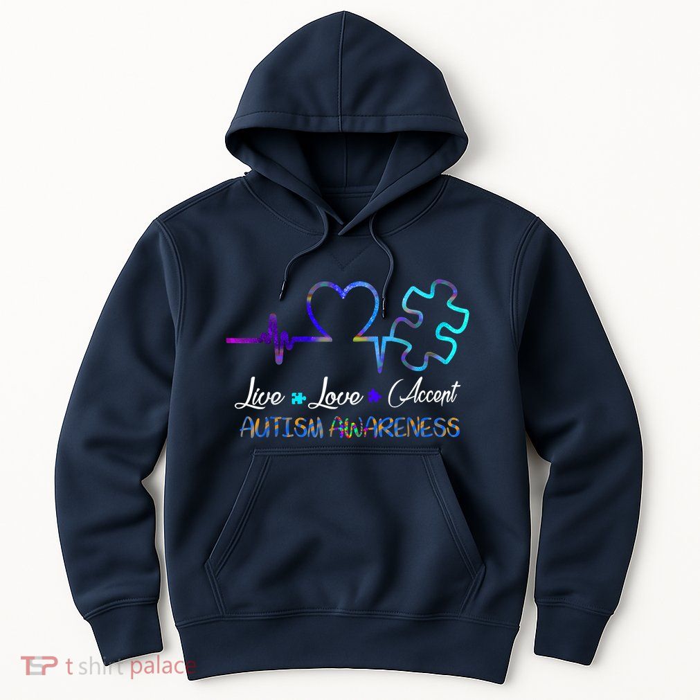 Autism Awareness Live Love Accept Puzzle Heartbeat Hoodie