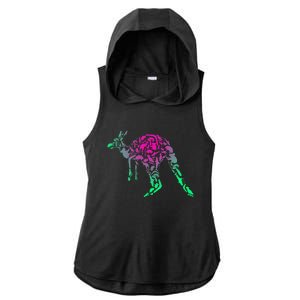 Australia Animal Lover Colorful Painting Kangaroo Ladies PosiCharge Tri-Blend Wicking Draft Hoodie Tank