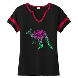 Australia Animal Lover Colorful Painting Kangaroo Ladies Halftime Notch Neck Tee