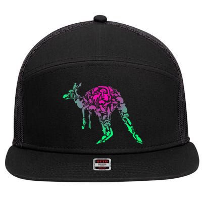 Australia Animal Lover Colorful Painting Kangaroo 7 Panel Mesh Trucker Snapback Hat