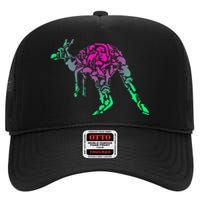 Australia Animal Lover Colorful Painting Kangaroo High Crown Mesh Back Trucker Hat