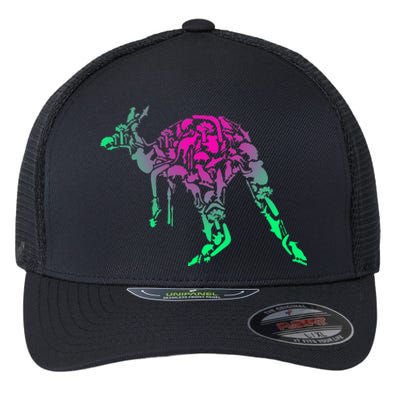 Australia Animal Lover Colorful Painting Kangaroo Flexfit Unipanel Trucker Cap