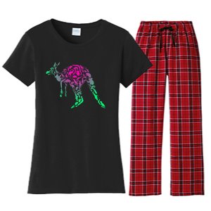 Australia Animal Lover Colorful Painting Kangaroo Women's Flannel Pajama Set