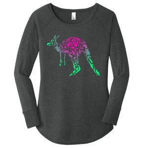 Australia Animal Lover Colorful Painting Kangaroo Women's Perfect Tri Tunic Long Sleeve Shirt