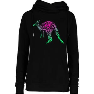 Australia Animal Lover Colorful Painting Kangaroo Womens Funnel Neck Pullover Hood