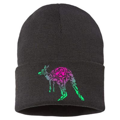 Australia Animal Lover Colorful Painting Kangaroo Sustainable Knit Beanie