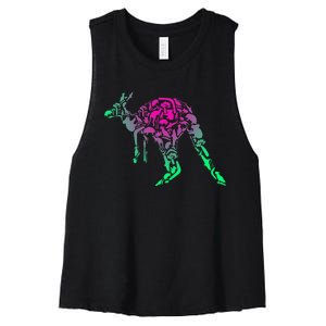 Australia Animal Lover Colorful Painting Kangaroo Women's Racerback Cropped Tank