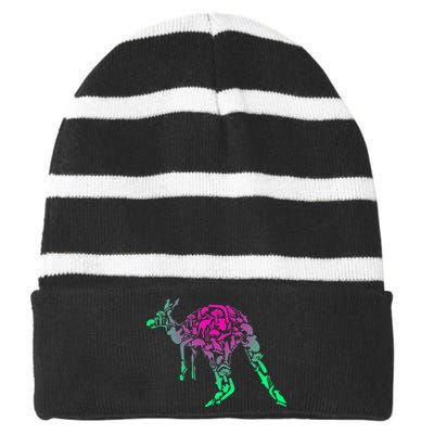 Australia Animal Lover Colorful Painting Kangaroo Striped Beanie with Solid Band