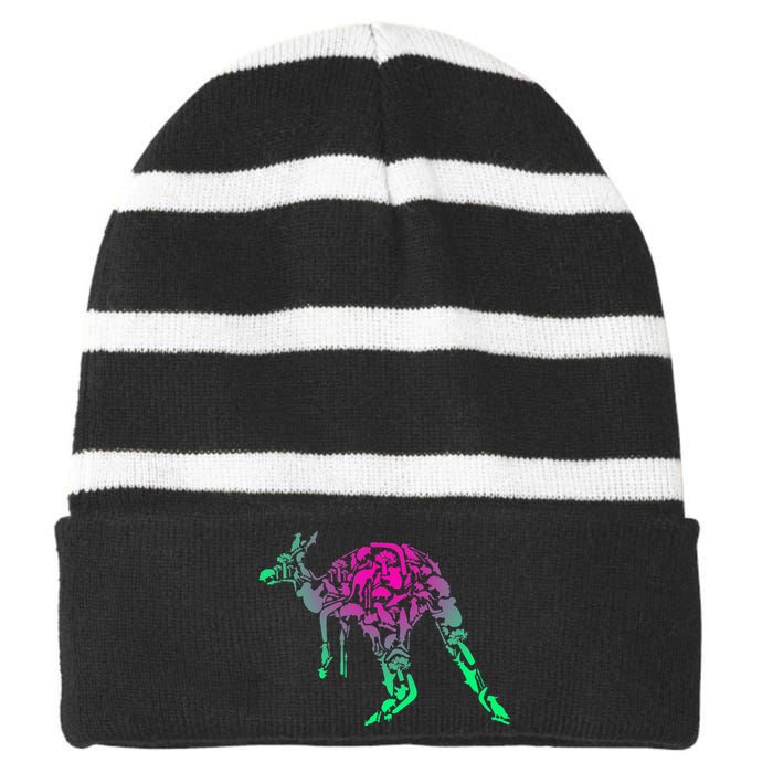 Australia Animal Lover Colorful Painting Kangaroo Striped Beanie with Solid Band